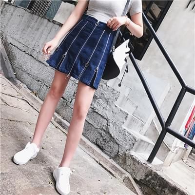 拉链牛仔裙